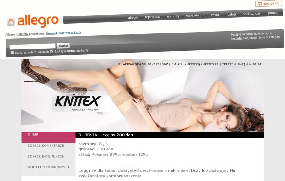 projektowanie szablonów Allegro - szablon dla producenta rajstop Knittex