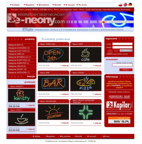 Projekt i stworzenie sklepu internetowego e-szkło.com i e-neony.com